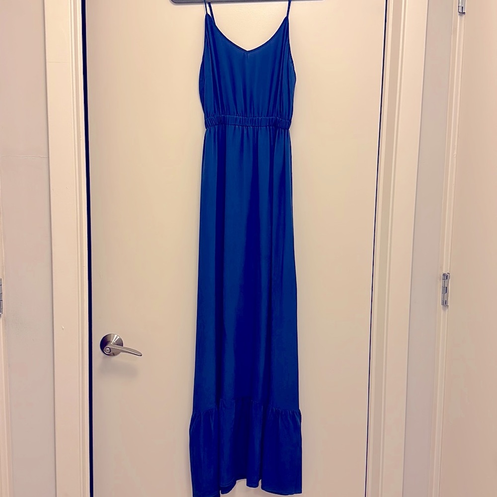Twelfth Street by Cynthia Vincent Blue Spaghetti Strap Silk Maxi Dress Small